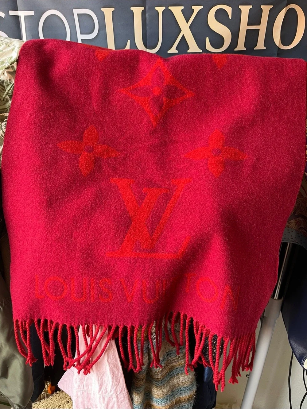 Louis Vuitton Red Monogram Jacquard Throw